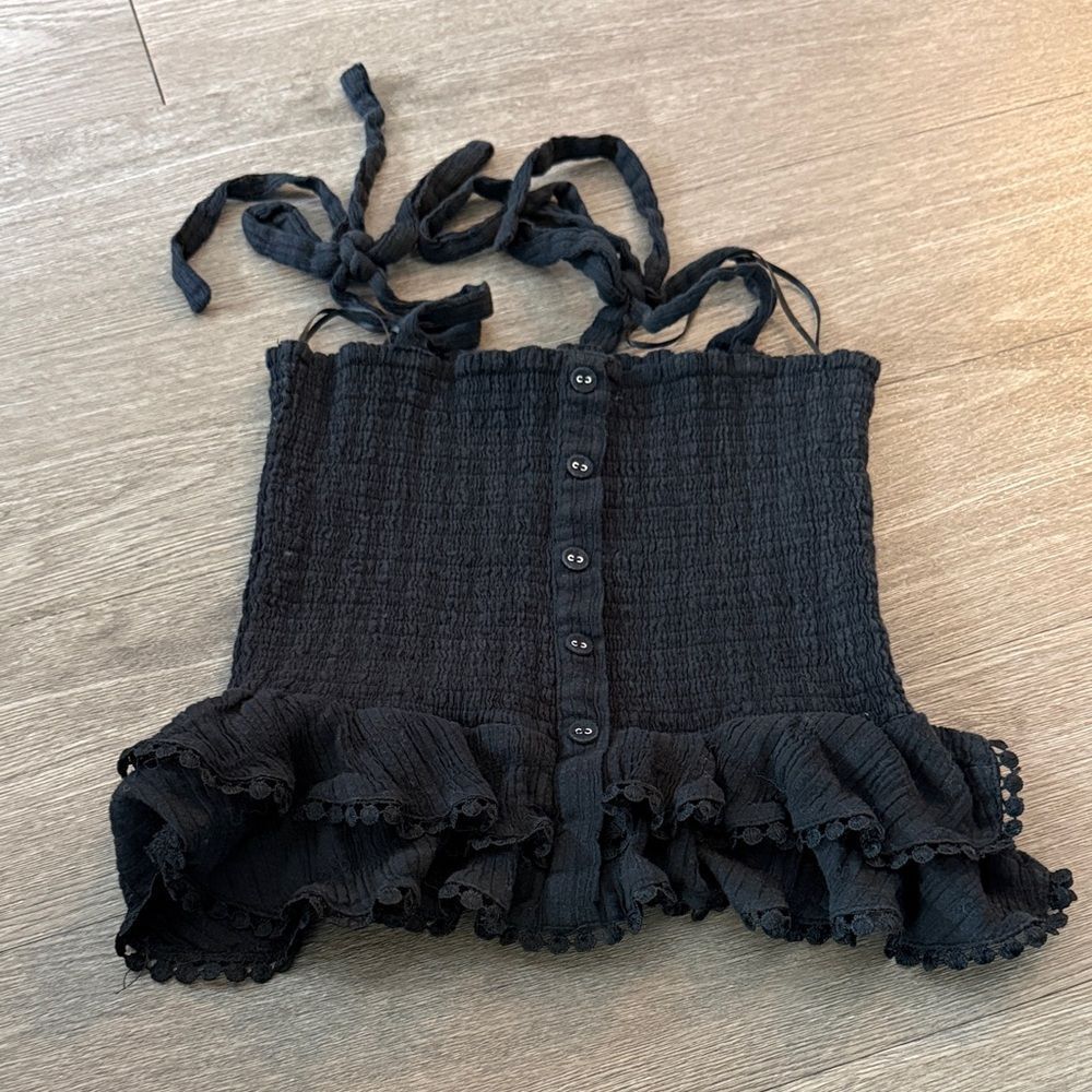 Lost + Wander Black Ruffled Crop Top